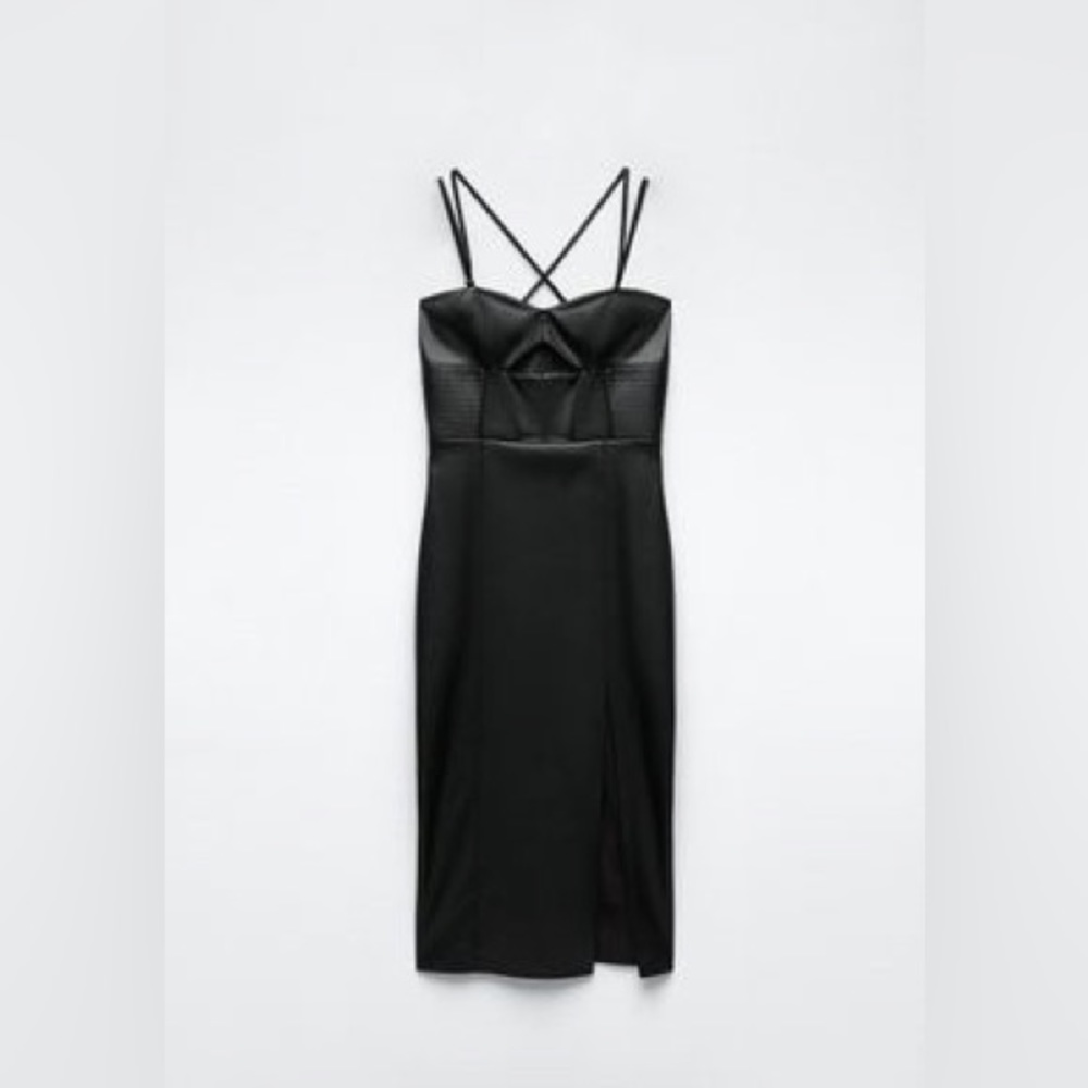 TOPSTITCHED FAUX LEATHER DRESS